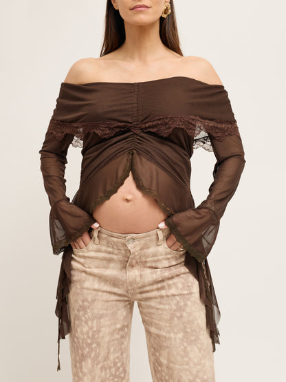 Top Detalhe Renda Castanho