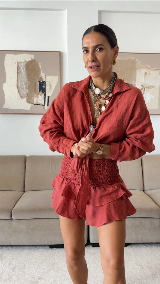 100% Linen Terracotta Skirt and Shorts