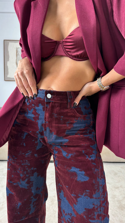 Balloon Pants Tie-Dye Pattern Bordeaux Velvet