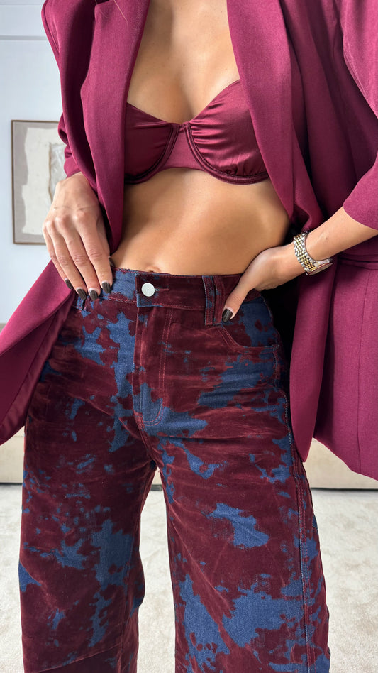 Balloon Pants Tie-Dye Pattern Bordeaux Velvet