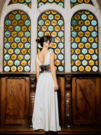 Cream Satin Dress with Lace Detail