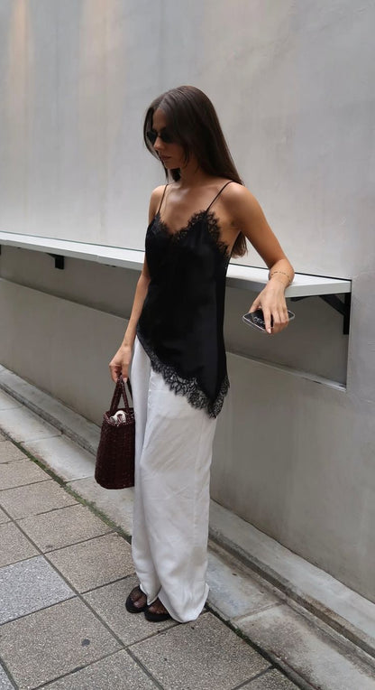 Top Estilo Lingerie Renda Preto