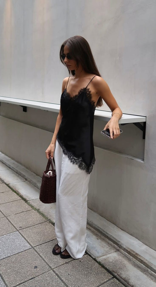 Top Estilo Lingerie Renda Preto