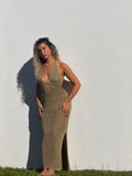 Vestido Crochê Dourado Decote V