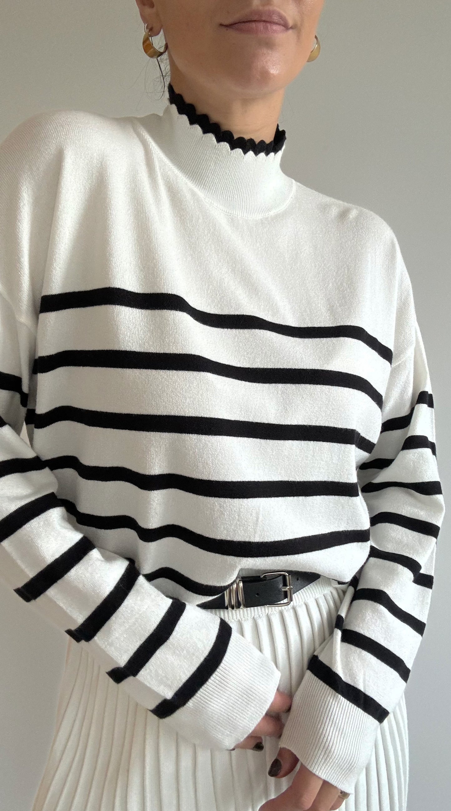 Striped half collar sweater