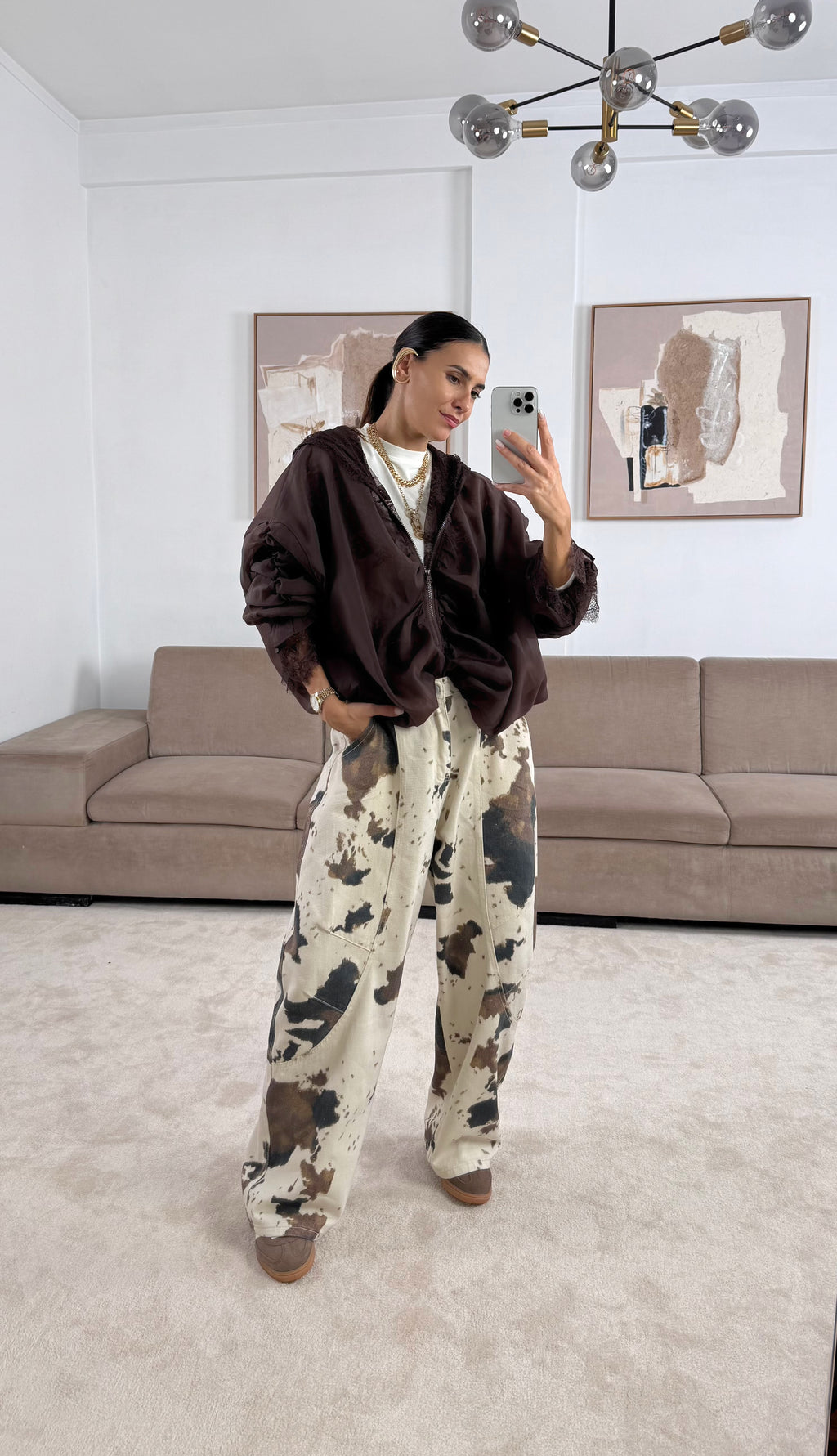 Giubbotto bomber in pizzo marrone