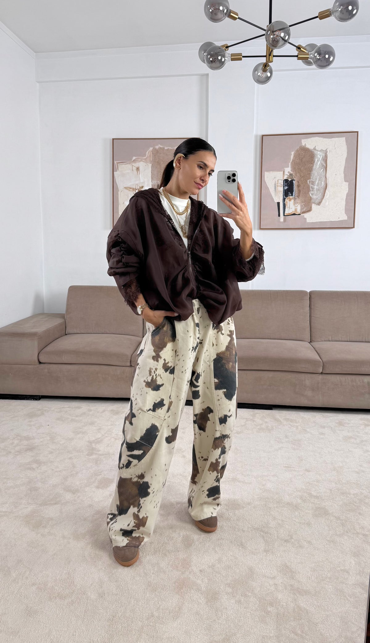 Giubbotto bomber in pizzo marrone
