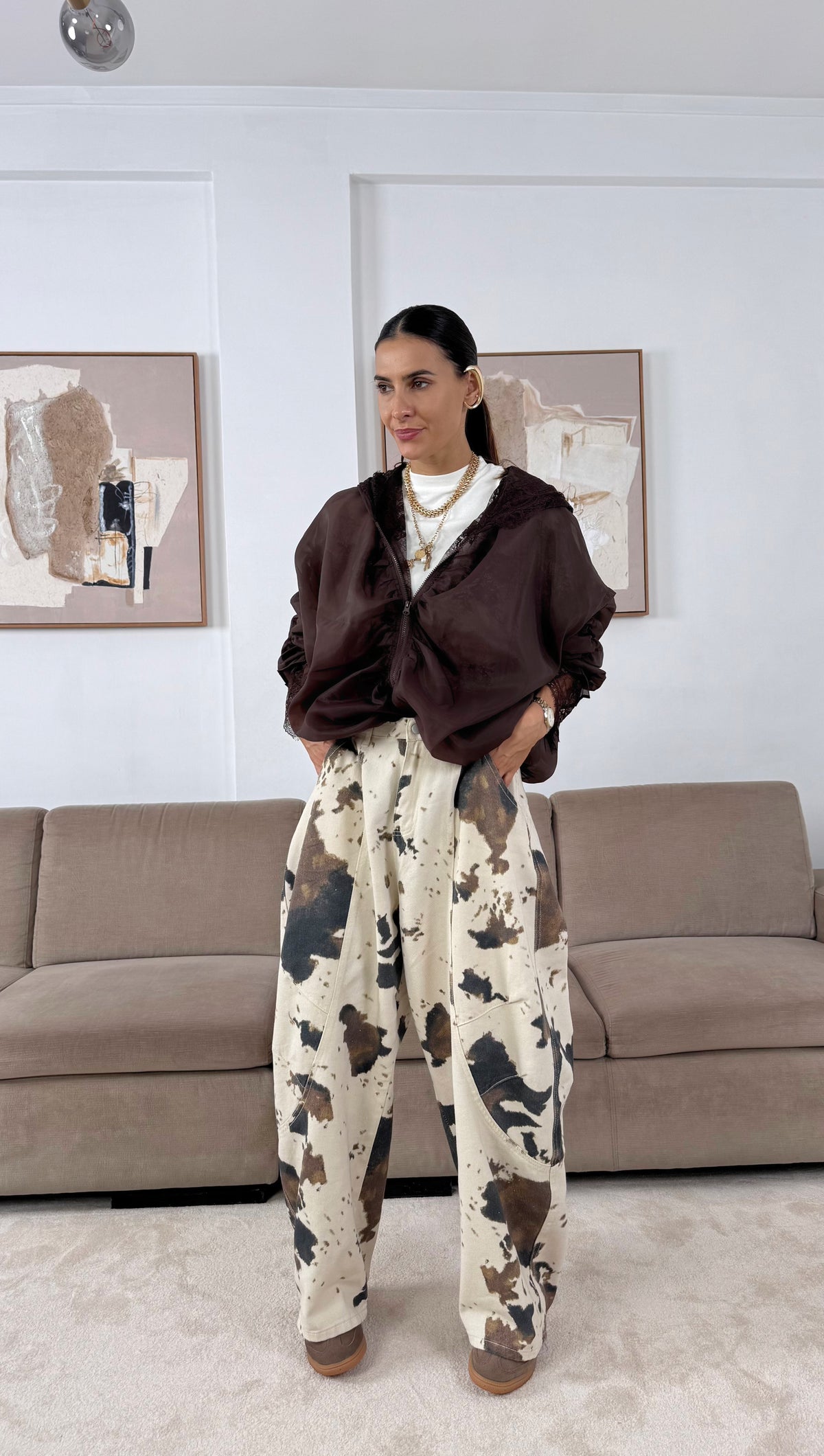 Giubbotto bomber in pizzo marrone