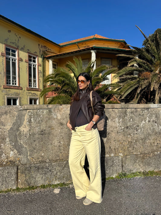 Jeans a gamba larga in denim colori