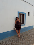 Vestido Folhos Open Back Castanho