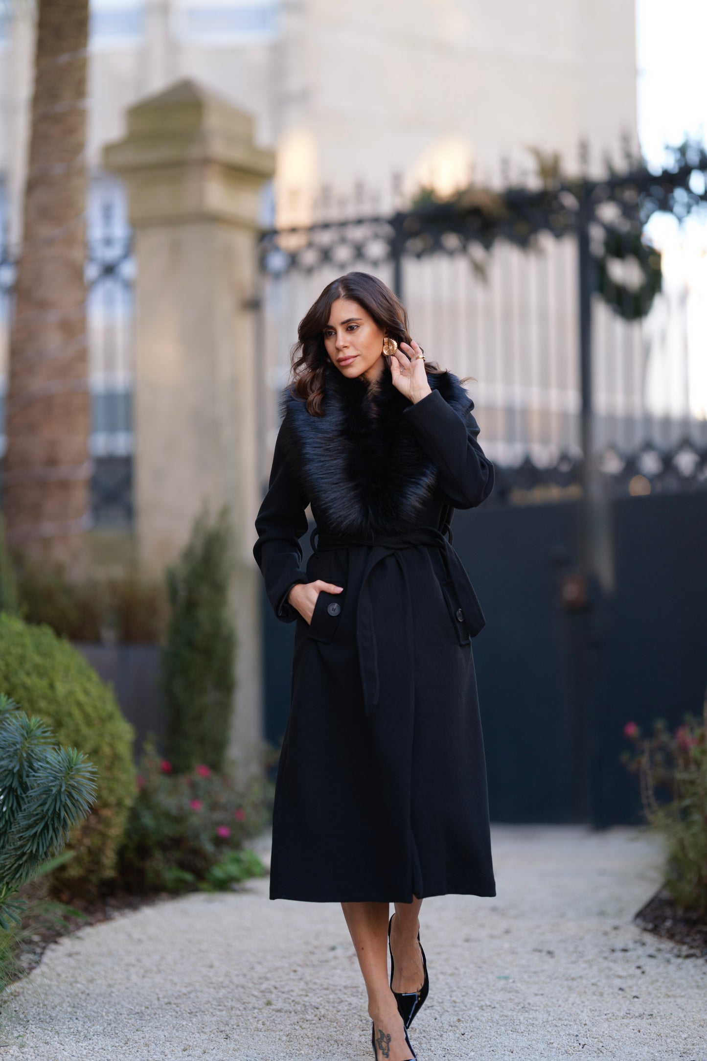 Sobretudo Midi c/pêlo removível Preto