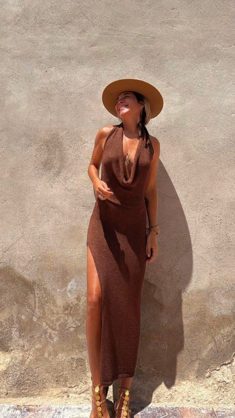 Vestido Castanho Open Back