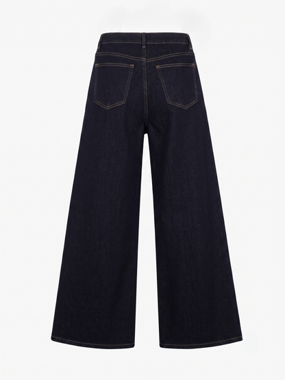 Weit geschnittene Hose ohne Saum, dunkler Denim