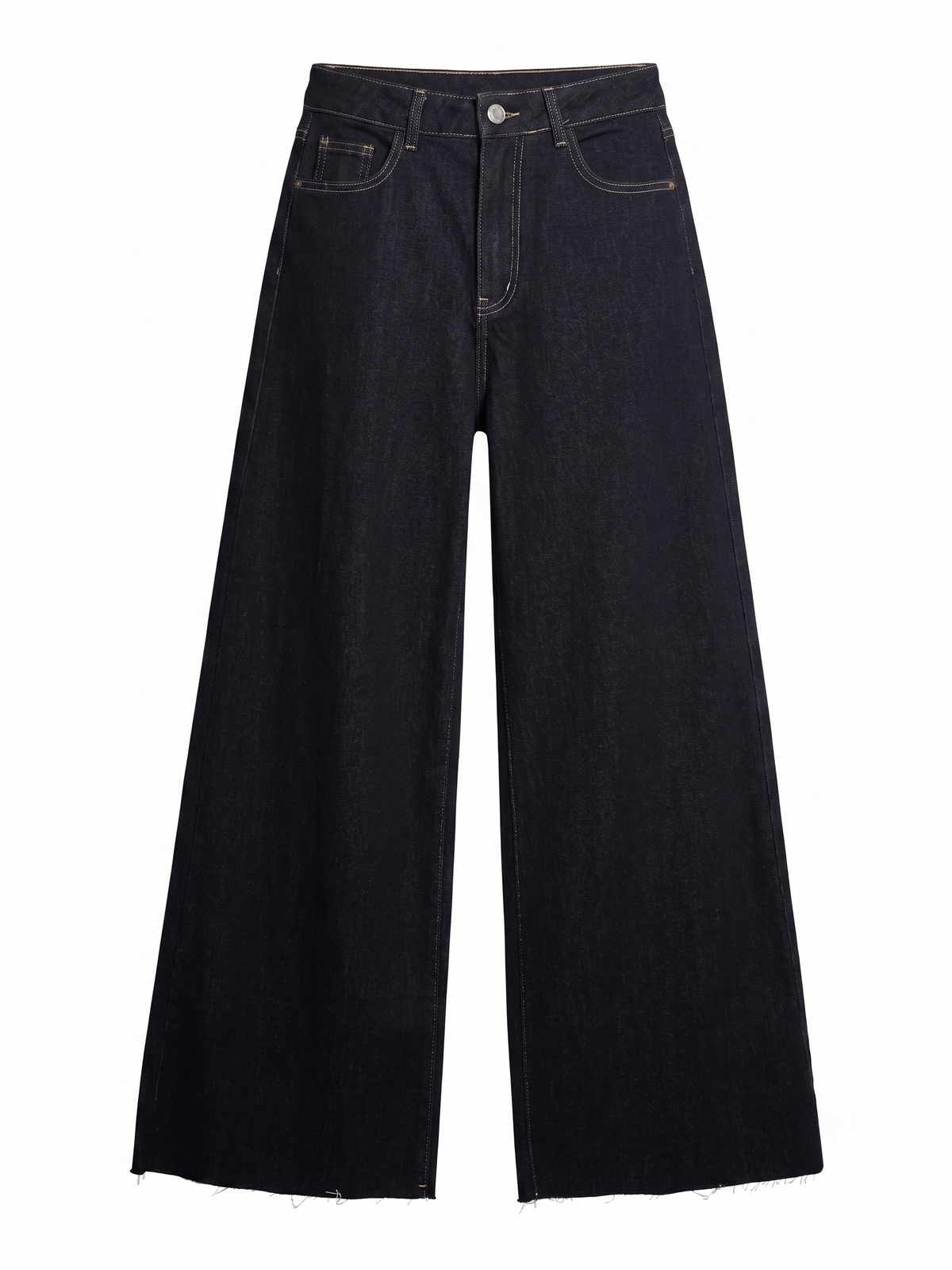 Weit geschnittene Hose ohne Saum, dunkler Denim
