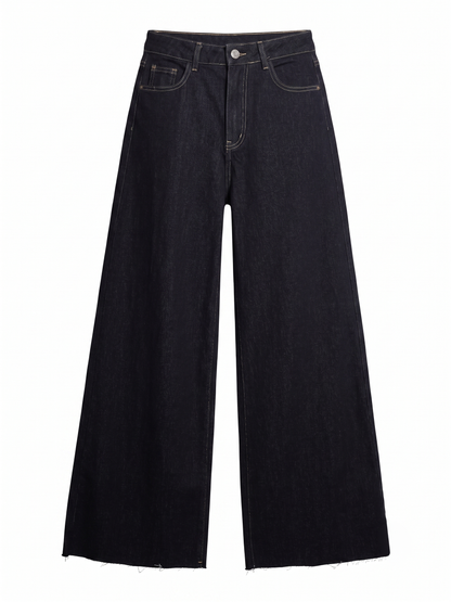 Weit geschnittene Hose ohne Saum, dunkler Denim