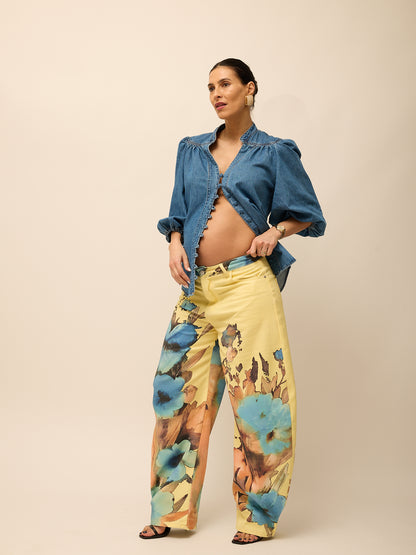 Calças Balloon Amarelas Flores