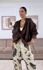 Giubbotto bomber in pizzo marrone