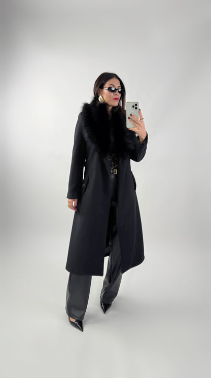 Sobretudo Midi c/pêlo removível Preto