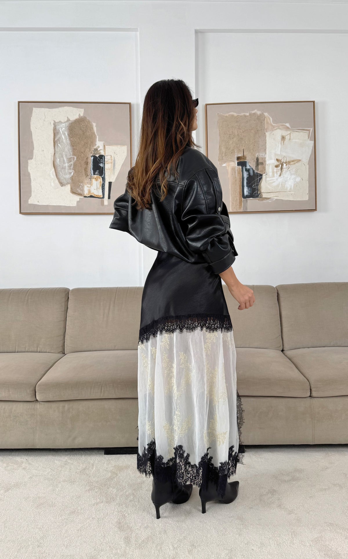 Black Satin Skirt with Lace