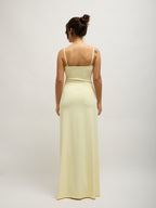 Vestido Decote Drapeado Amarelo