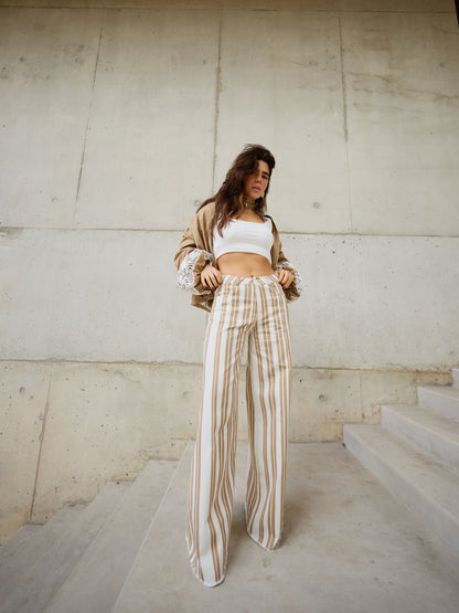 Calças Estilo Pantalona Riscas