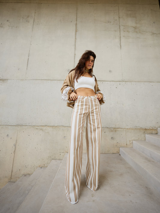 Calças Estilo Pantalona Riscas