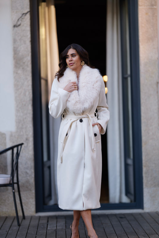 Midi coat with removable fur.