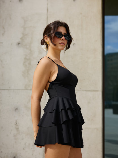 Vestido Folhos Preto