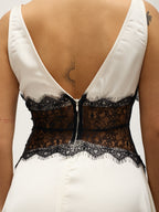 Cream Satin Dress with Lace Detail