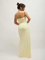 Vestido Decote Drapeado Amarelo