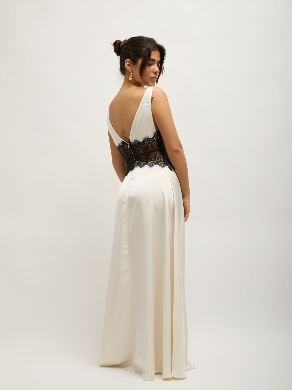 Cream Satin Dress with Lace Detail