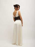 Cream Satin Dress with Lace Detail