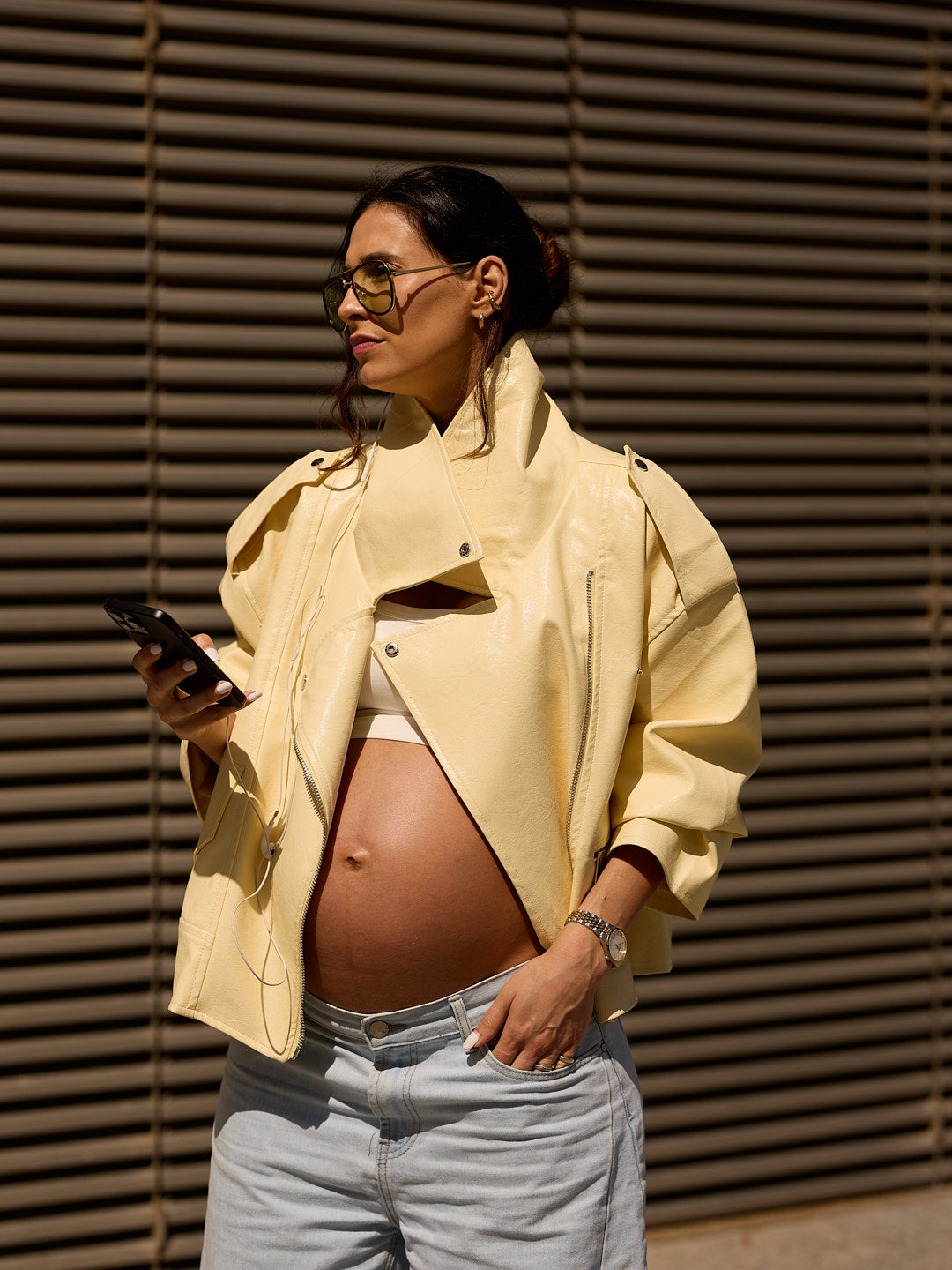 Veste oversize en similicuir jaune pastel
