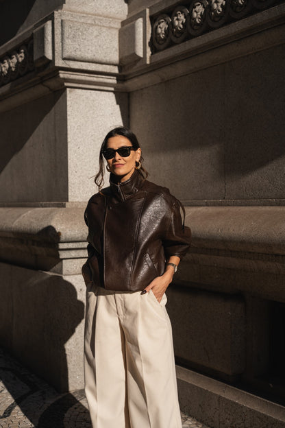 Dark Brown Faux Leather Jacket