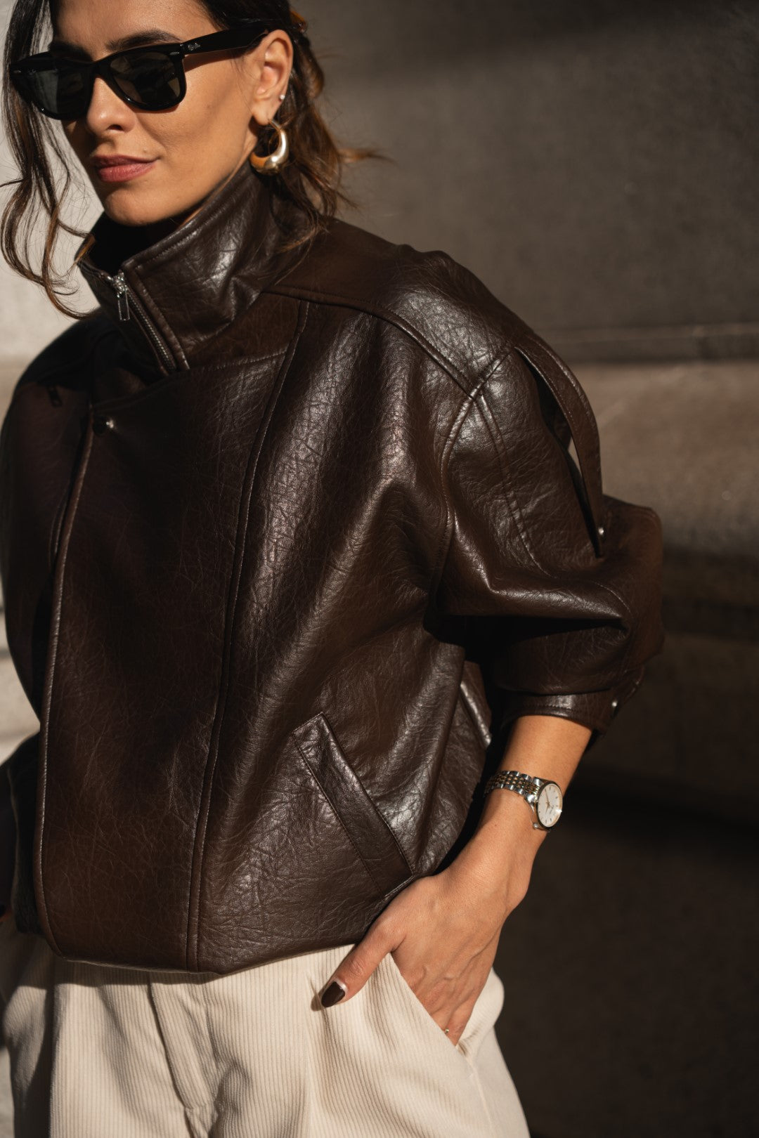 Dark Brown Faux Leather Jacket