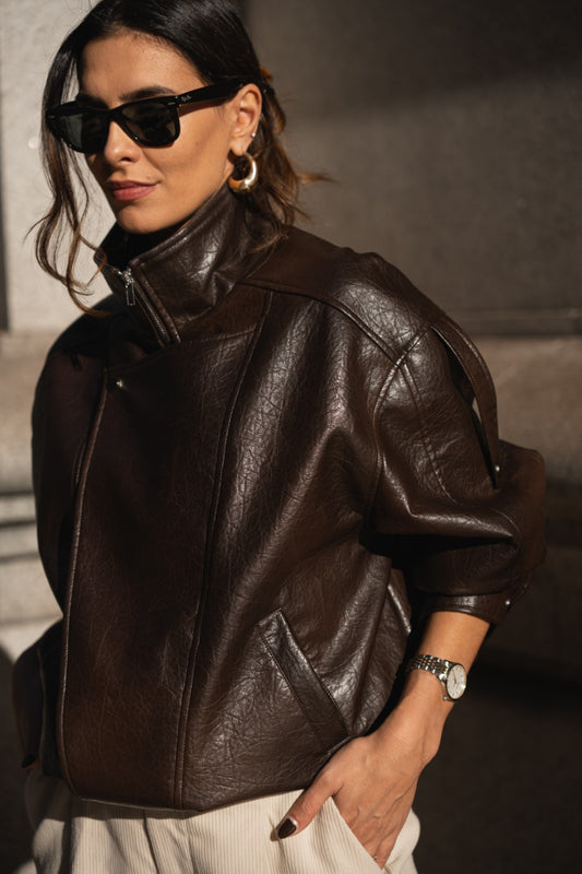 Dark Brown Faux Leather Jacket