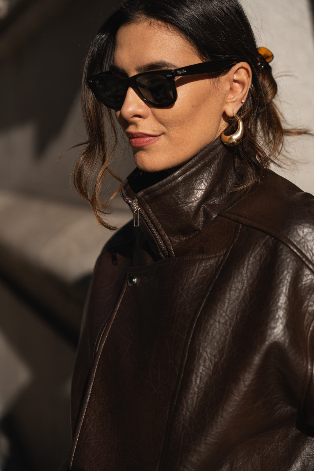 Dark Brown Faux Leather Jacket