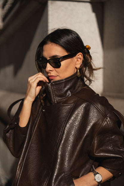 Dark Brown Faux Leather Jacket