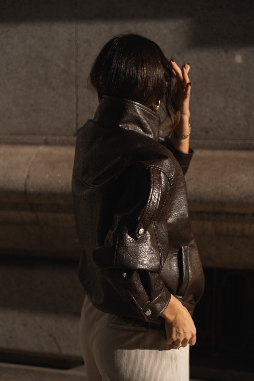 Dark Brown Faux Leather Jacket