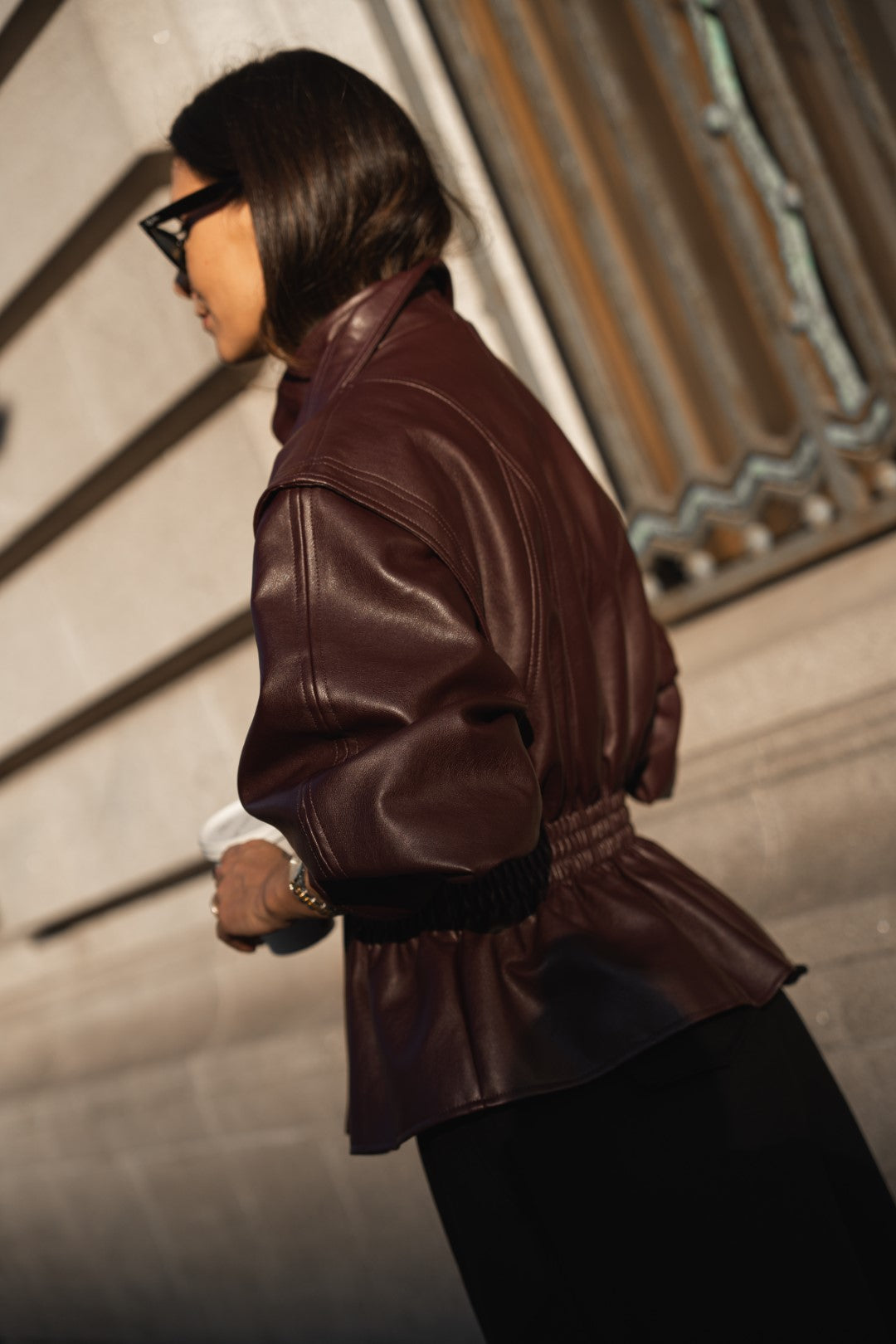 Bordeaux Faux Leather Fitted Blouse