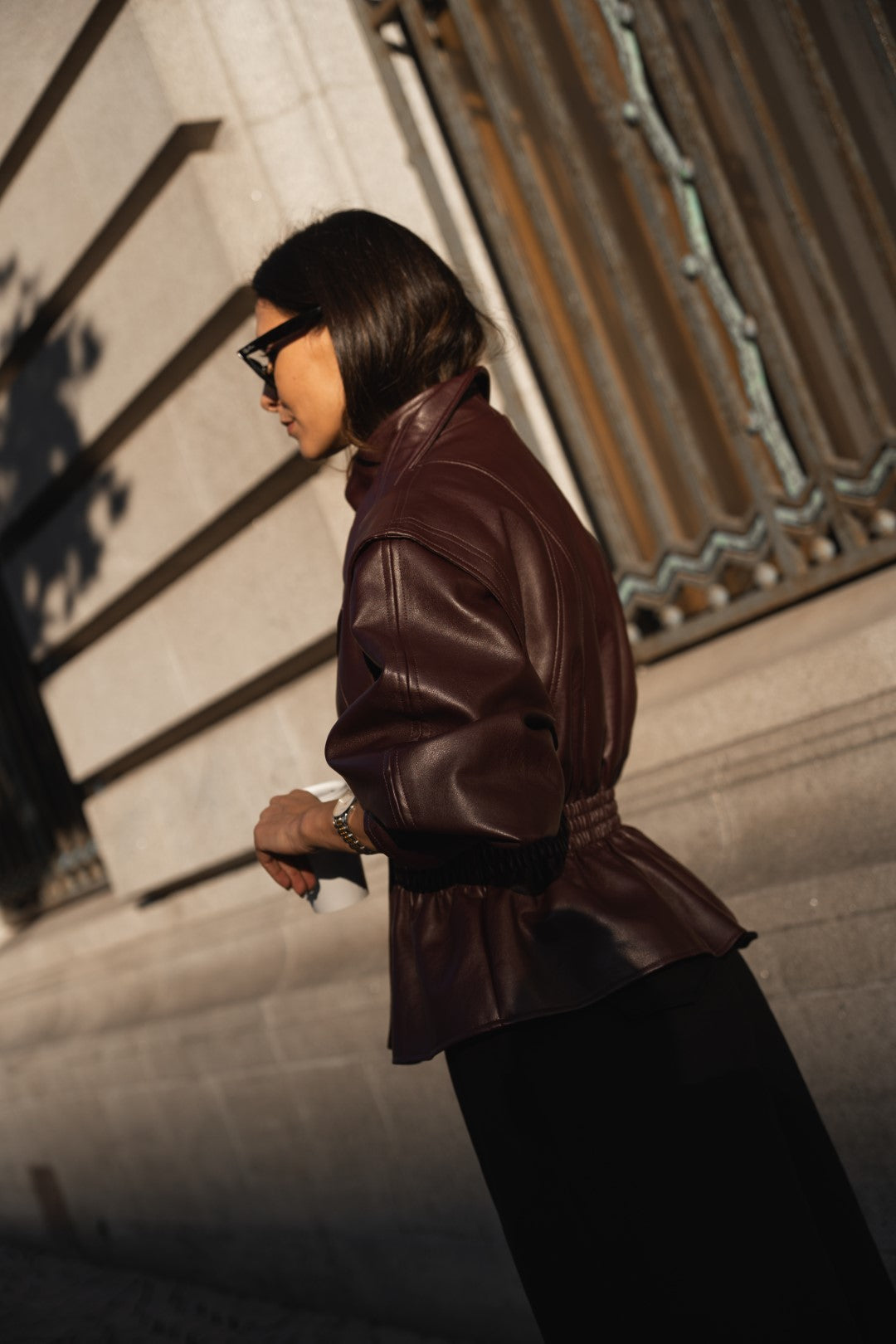 Bordeaux Faux Leather Fitted Blouse