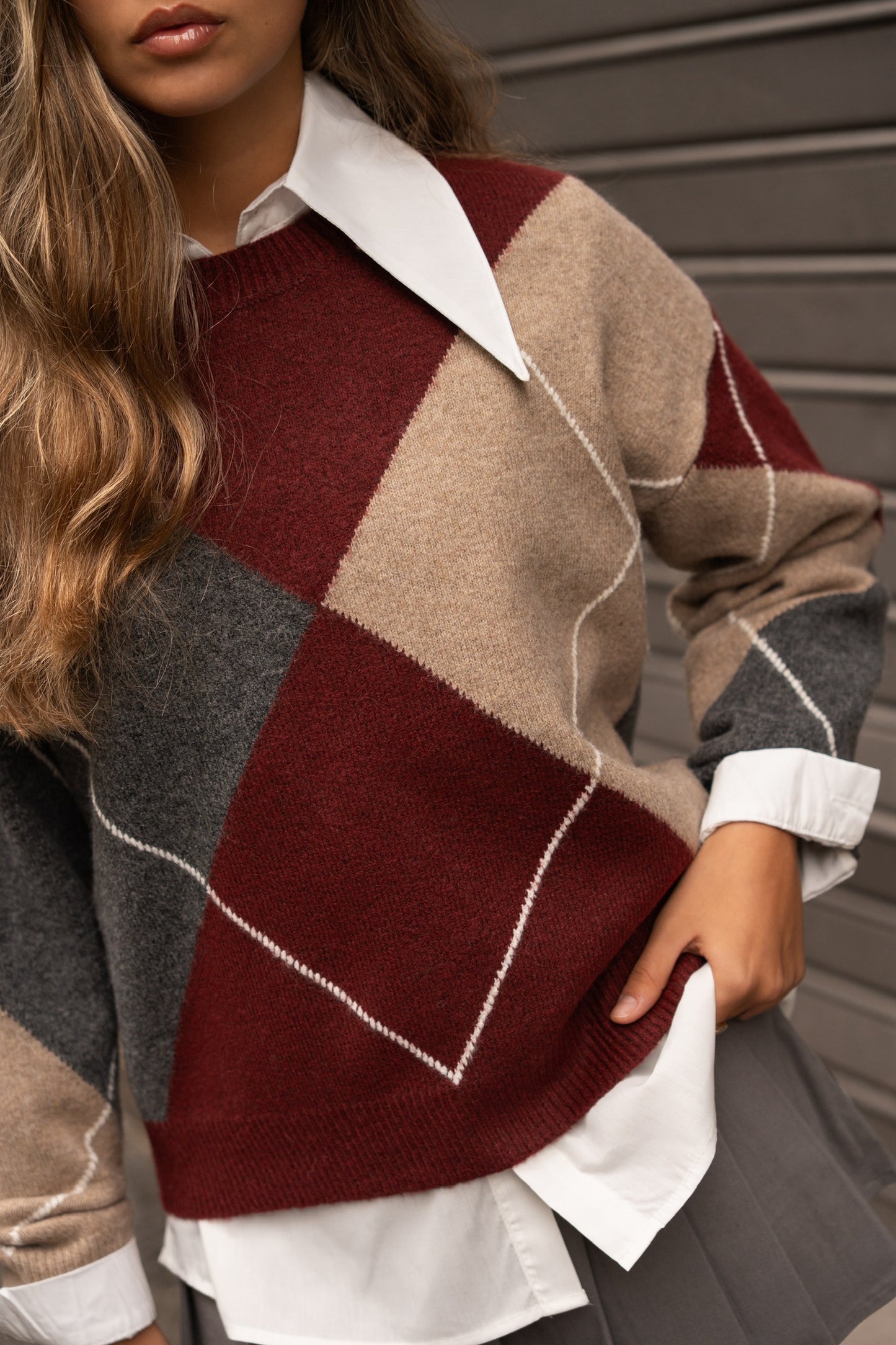 Camisola Malha Padrão Argyle Tom Bordeaux