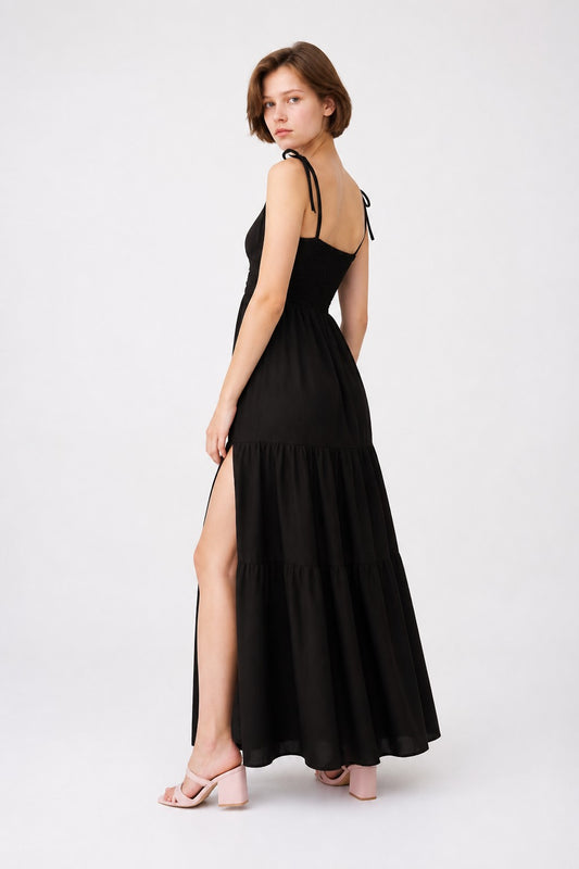 Vestido Decote V Preto