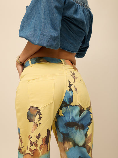Calças Balloon Amarelas Flores