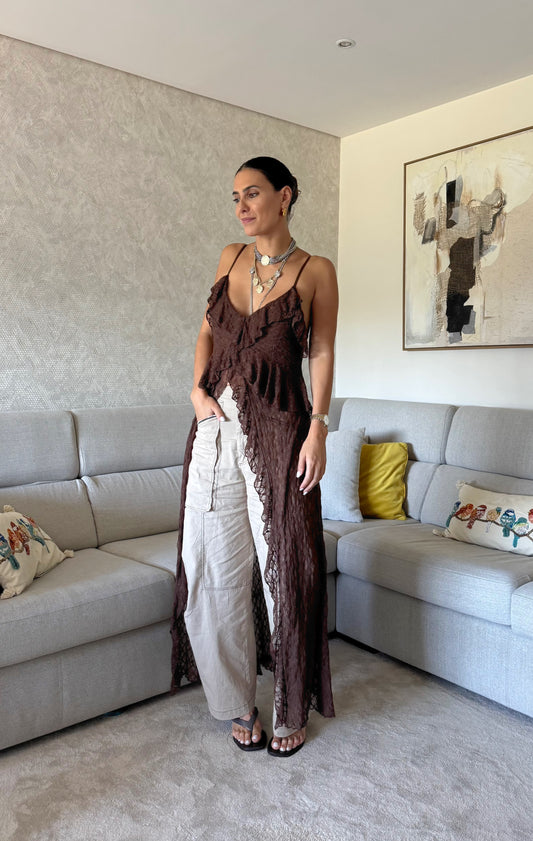 Boho Chic Braunes Spitzenkleid