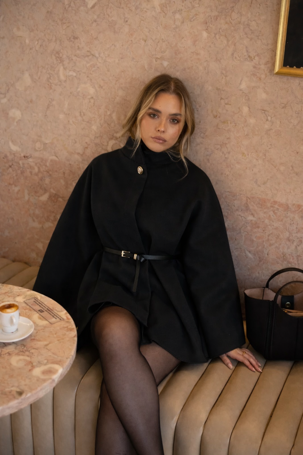 Mantello con cintura inclusa, Nero
