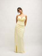 Vestido Decote Drapeado Amarelo