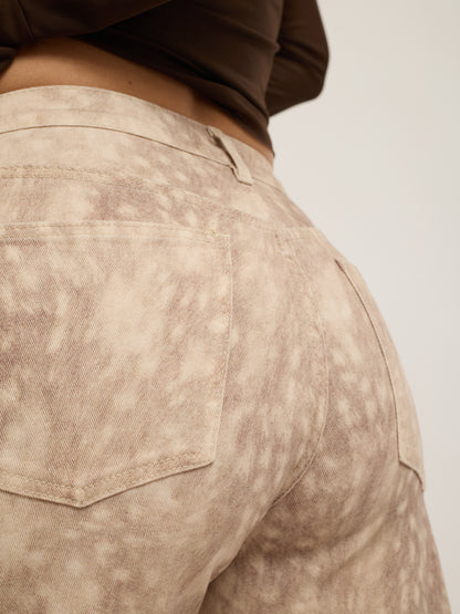 Spodnie z szerokimi nogawkami, wzór Bambi, zniszczone