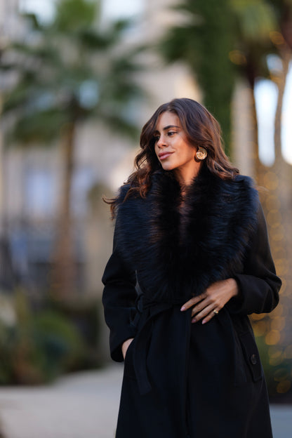 Sobretudo Midi c/pêlo removível Preto