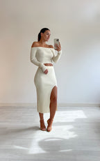 Set aus cremefarbenem Midirock und Camisole